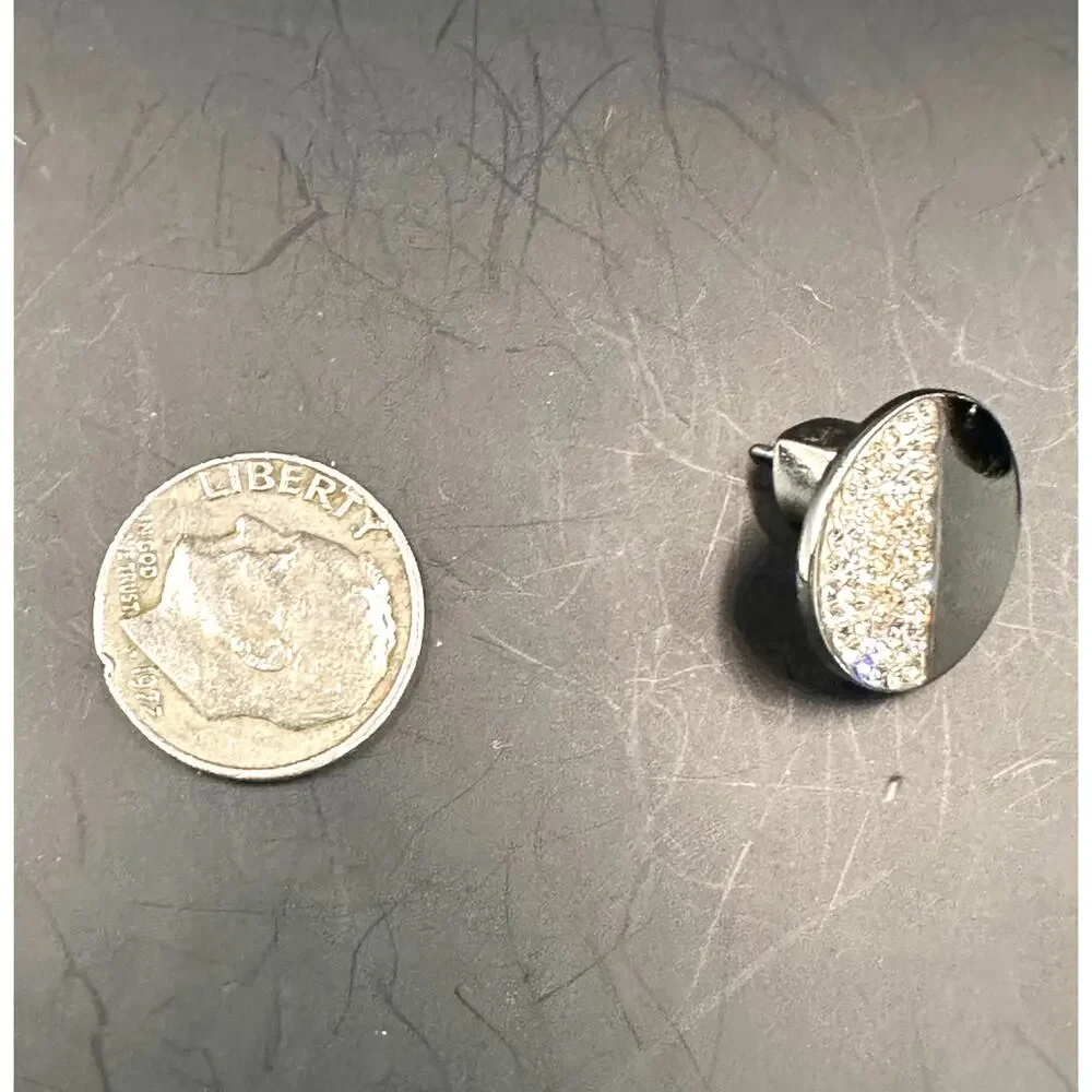 Kate Spade Pave Round DIsc Silver tone Earring Designer Preppy Stud Jewelry